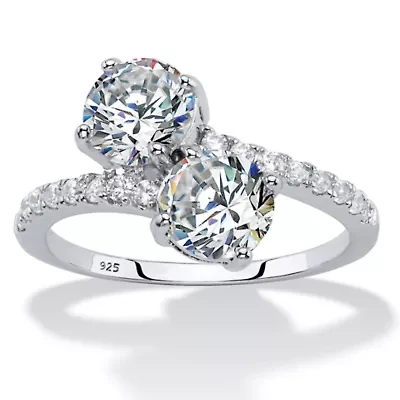 2.74 Cttw. .925 Sterling Silver Round Cubic Zirconia 2-Stone Bypass Ring