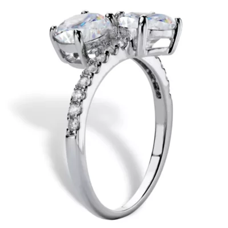 2.74 Cttw. .925 Sterling Silver Round Cubic Zirconia 2-Stone Bypass Ring