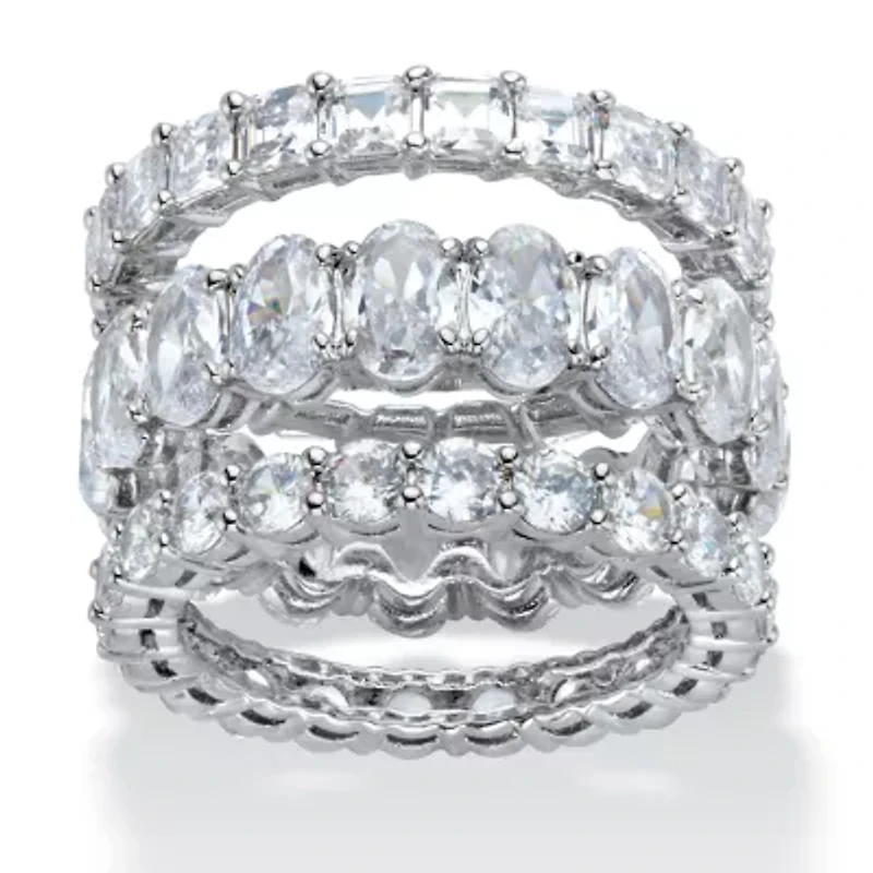 13.56 Cttw. Multi-Cut Cubic Zirconia Platinum-Plated 3-Piece Eternity Ring Set