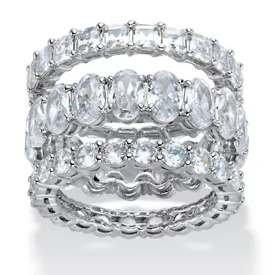 13.56 Cttw. Multi-Cut Cubic Zirconia Platinum-Plated 3-Piece Eternity Ring Set