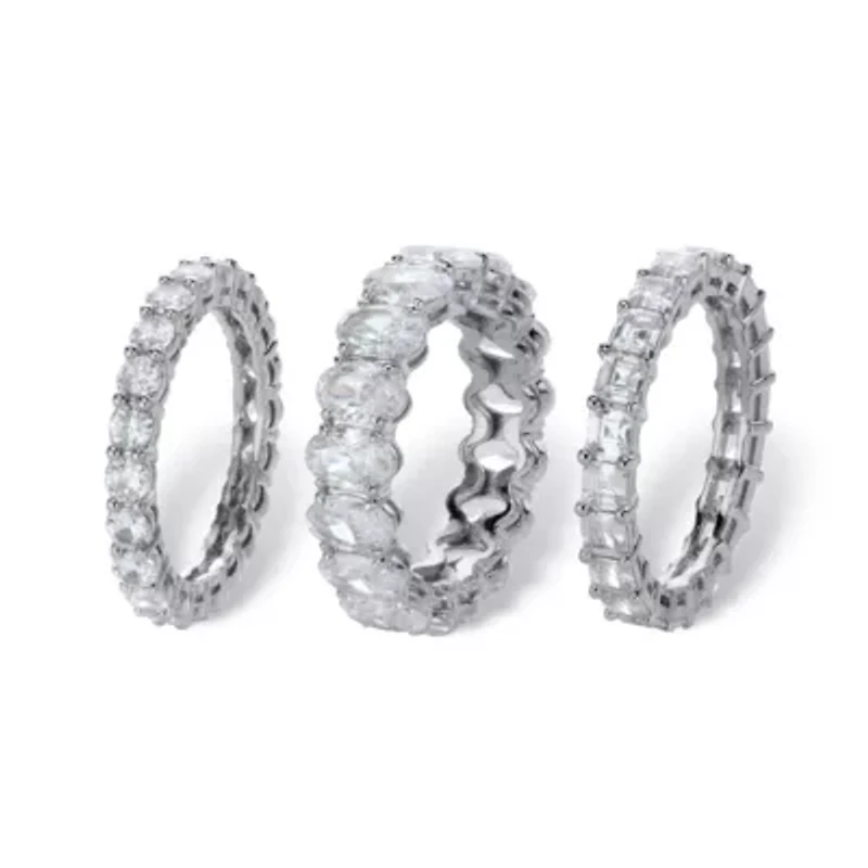 13.56 Cttw. Multi-Cut Cubic Zirconia Platinum-Plated 3-Piece Eternity Ring Set