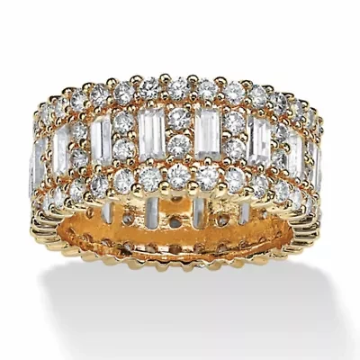 4.80 TCW Emerald-Cut Cubic Zirconia Yellow Gold-Plated Eternity Ring