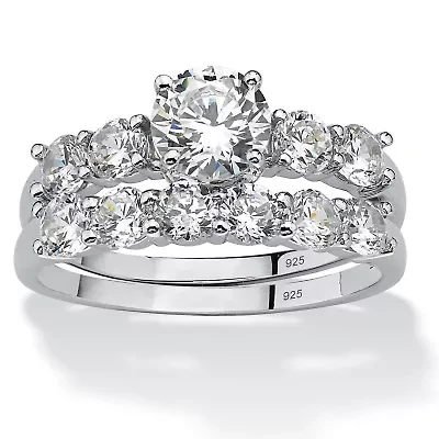 2.50 TCW Cubic Zirconia Platinum-plated Sterling Silver Wedding Band Set