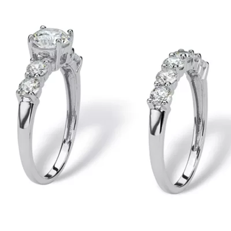 2.50 TCW Cubic Zirconia Platinum-plated Sterling Silver Wedding Band Set