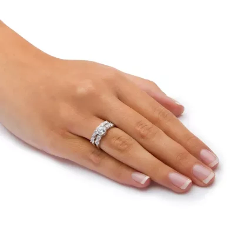 2.50 TCW Cubic Zirconia Platinum-plated Sterling Silver Wedding Band Set