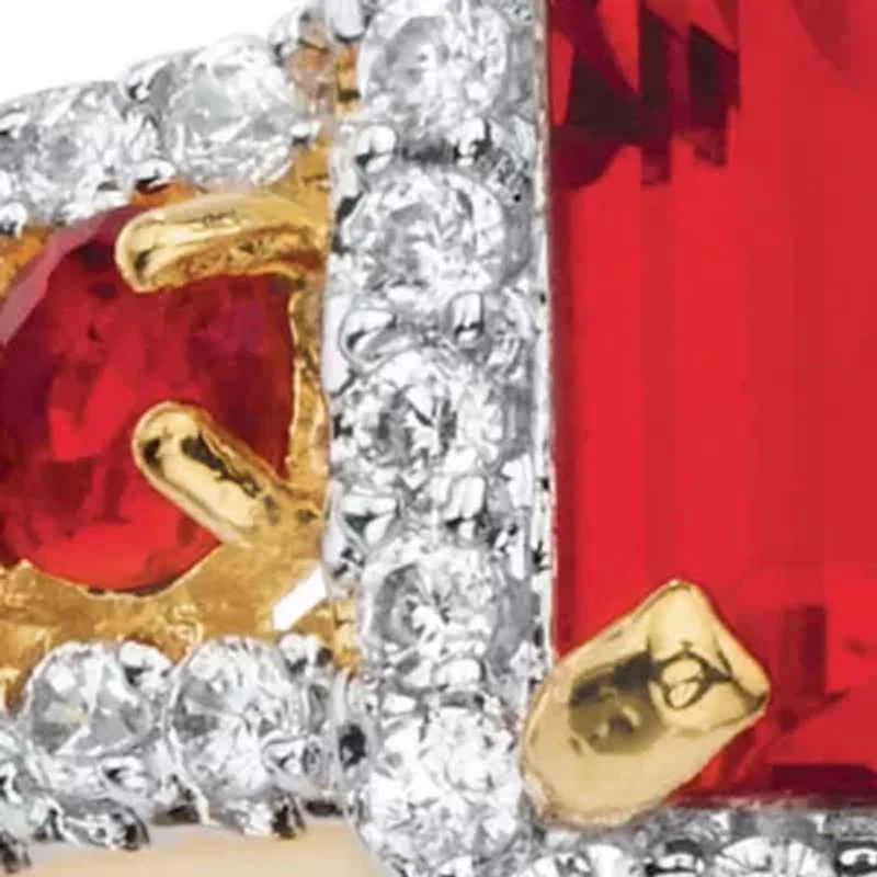 2.54 Cttw. Simulated Red Ruby and Cubic Zirconia 18k Gold-Plated Halo Ring