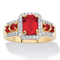 2.54 Cttw. Simulated Red Ruby and Cubic Zirconia 18k Gold-Plated Halo Ring