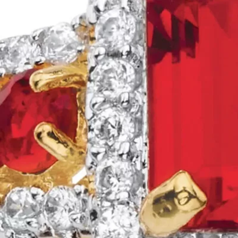 2.54 Cttw. Simulated Red Ruby and Cubic Zirconia 18k Gold-Plated Halo Ring