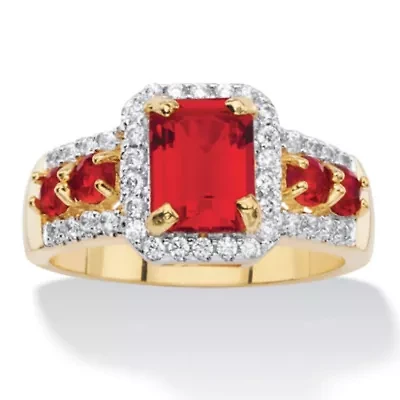2.54 Cttw. Simulated Red Ruby and Cubic Zirconia 18k Gold-Plated Halo Ring