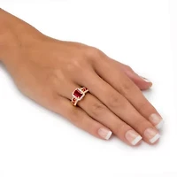 2.54 Cttw. Simulated Red Ruby and Cubic Zirconia 18k Gold-Plated Halo Ring