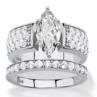 3.02 Cttw. Cubic Zirconia Platinum-plated Silver 2-Piece Bridal Ring Set