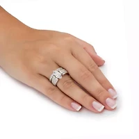 3.02 Cttw. Cubic Zirconia Platinum-plated Silver 2-Piece Bridal Ring Set