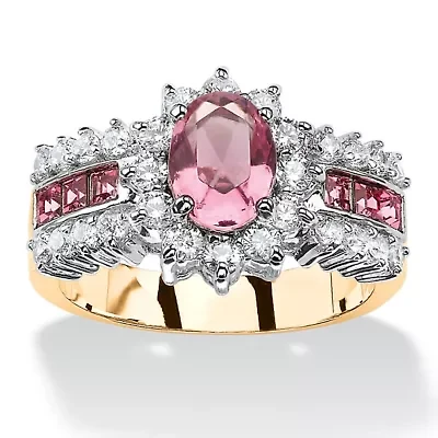 .82 TCW Oval Pink Crystal Gold-Plated Ring