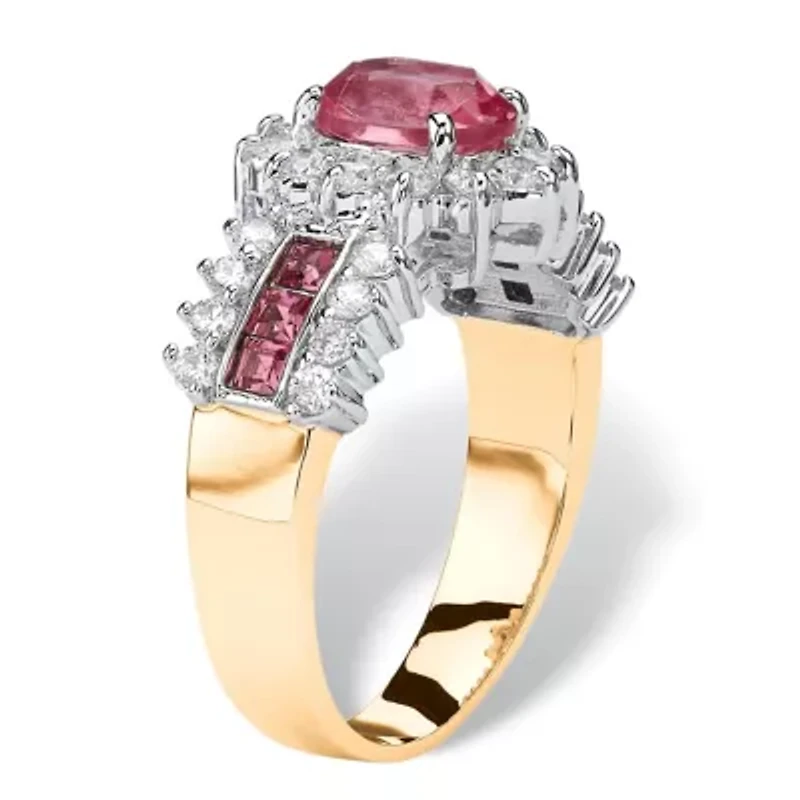 .82 TCW Oval Pink Crystal Gold-Plated Ring