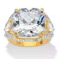 7.40 Cttw. Cushion Cubic Zirconia 14k Gold-plated Silver Engagement Ring