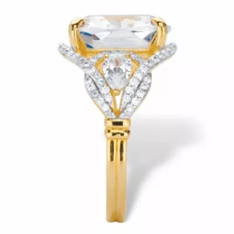 7.40 Cttw. Cushion Cubic Zirconia 14k Gold-plated Silver Engagement Ring