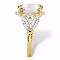 7.40 Cttw. Cushion Cubic Zirconia 14k Gold-plated Silver Engagement Ring