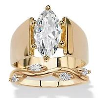 2.88 Cttw. Cubic Zirconia Gold-Plated Solitaire and Vine Wedding Ring Set