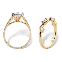 2.88 Cttw. Cubic Zirconia Gold-Plated Solitaire and Vine Wedding Ring Set