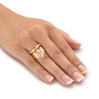 2.88 Cttw. Cubic Zirconia Gold-Plated Solitaire and Vine Wedding Ring Set