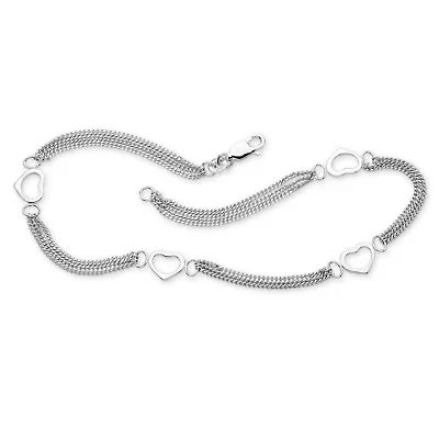 14k Yellow Gold-plated Sterling Silver Open Heart Station Ankle Bracelet 10"
