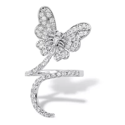 1.07 Cttw. Platinum-Plated Pear-Cut Cubic Zirconia Butterfly Wraparound Ring