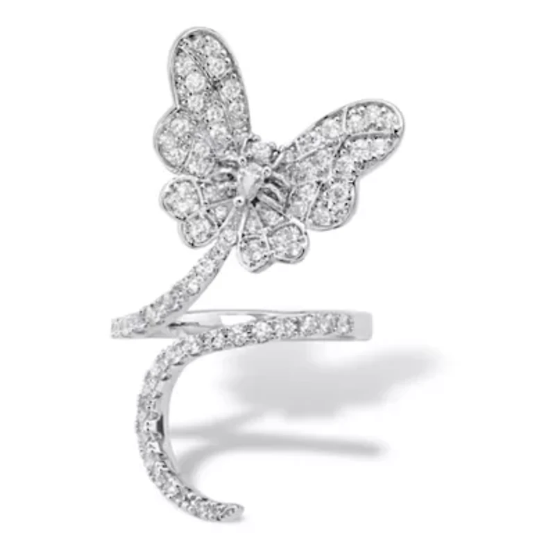 1.07 Cttw. Platinum-Plated Pear-Cut Cubic Zirconia Butterfly Wraparound Ring
