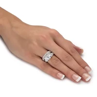 4.18 Cttw 2-Piece Platinum-plated Silver Cubic Zirconia Wedding Ring Set