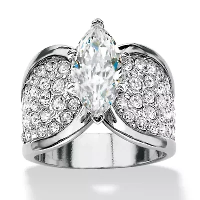 2.48 TCW Marquise-Cut Platinum-Plated Pave Cubic Zirconia Engagement Ring