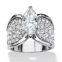 2.48 TCW Marquise-Cut Platinum-Plated Pave Cubic Zirconia Engagement Ring