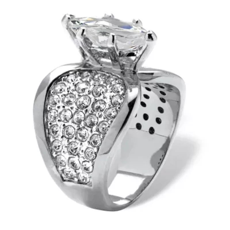 2.48 TCW Marquise-Cut Platinum-Plated Pave Cubic Zirconia Engagement Ring