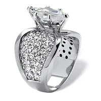 2.48 TCW Marquise-Cut Platinum-Plated Pave Cubic Zirconia Engagement Ring