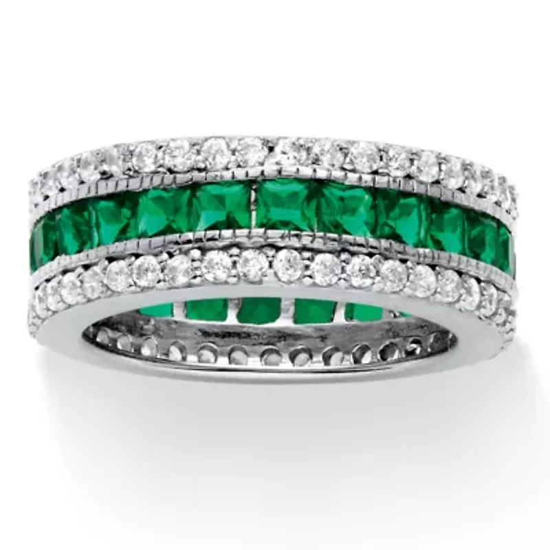 6.03 TCW Simulated Emerald Eternity Ring Platinum-plated Sterling Silver