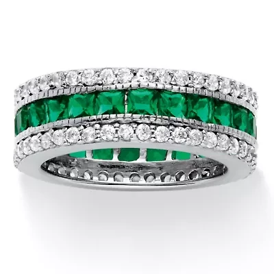 6.03 TCW Simulated Emerald Eternity Ring Platinum-plated Sterling Silver