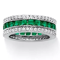 6.03 TCW Simulated Emerald Eternity Ring Platinum-plated Sterling Silver