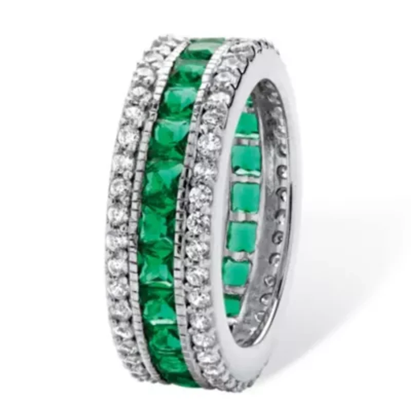 6.03 TCW Simulated Emerald Eternity Ring Platinum-plated Sterling Silver