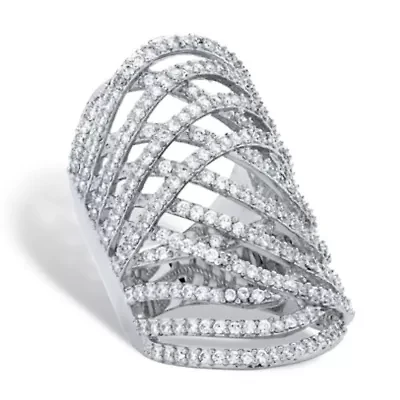 3.58 TCW Round Cubic Zirconia Platinum-Plated Elongated Ring
