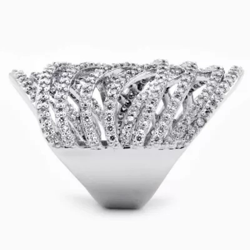3.58 TCW Round Cubic Zirconia Platinum-Plated Elongated Ring