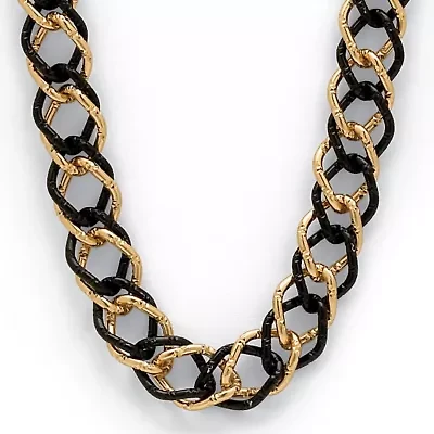 Yellow Goldtone Black-Ruthenium-Plated Curb-Link Necklace 19"