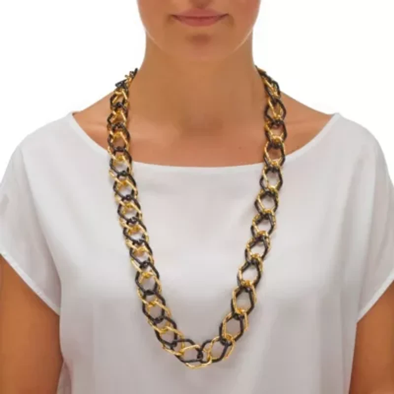 Yellow Goldtone Black-Ruthenium-Plated Curb-Link Necklace 19"