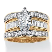 3.86 TCW Marquise-Cut Cubic Zirconia 3-Piece Bridal Set Gold-Plated