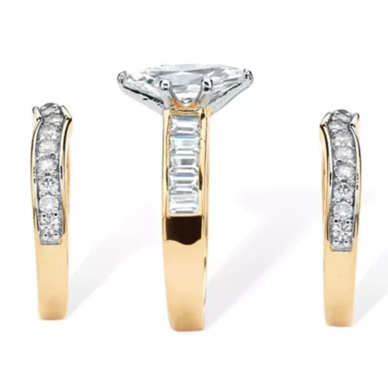 3.86 TCW Marquise-Cut Cubic Zirconia 3-Piece Bridal Set Gold-Plated