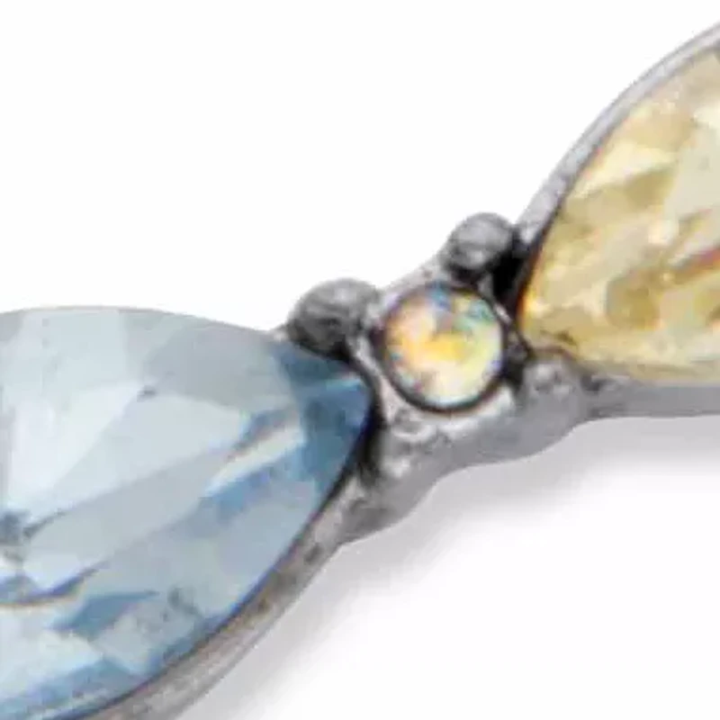 Champagne and Aquamarine Crystal Silvertone Barrel-Link Bib Necklace 17"-19"