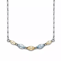 Champagne and Aquamarine Crystal Silvertone Barrel-Link Bib Necklace 17"-19"