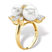 1.84 Cttw. Round 14k Gold-plated Silver Simulated Pearl and CZ Cluster Ring
