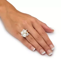 1.84 Cttw. Round 14k Gold-plated Silver Simulated Pearl and CZ Cluster Ring