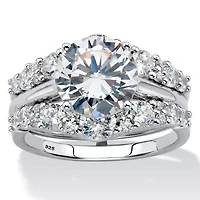 4.40 TCW Round Cubic Zirconia Platinum-plated Silver Jacket Bridal Ring Set