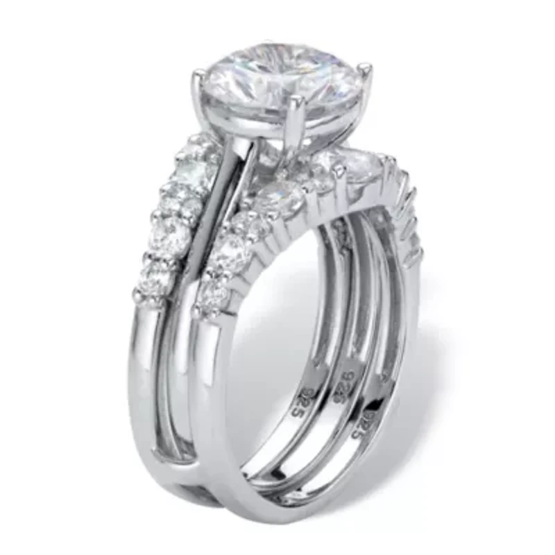 4.40 TCW Round Cubic Zirconia Platinum-plated Silver Jacket Bridal Ring Set