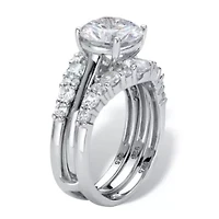 4.40 TCW Round Cubic Zirconia Platinum-plated Silver Jacket Bridal Ring Set