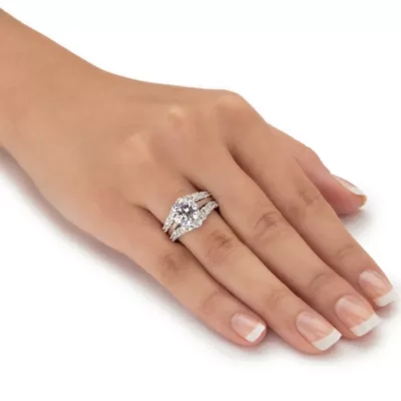 4.40 TCW Round Cubic Zirconia Platinum-plated Silver Jacket Bridal Ring Set